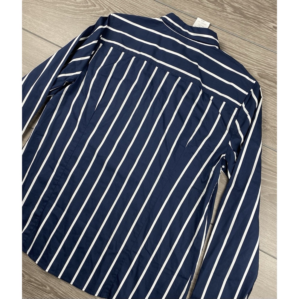 J Crew Women's Long Sleeve Vertical Striped Button Up Shirt Blue Sz L New - Picture 3 of 9